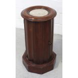 A Victorian Mahogany cylindrical pot cupboard with inset marble top, heigh5t 71cm.