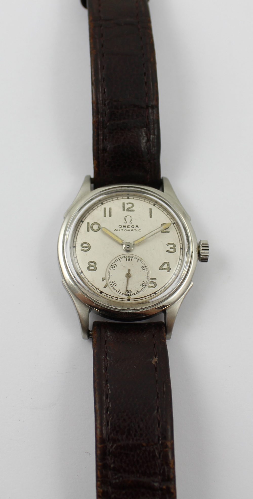 Omega; a vintage gentlemen's stainless steel automatic wristwatch, width 3.2cm.