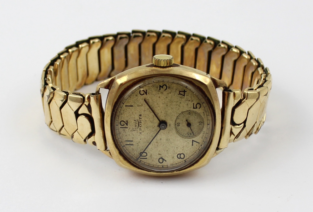 Limit; a gentlemen's yellow metal wristwatch on a yellow metal expanding bracelet strap,