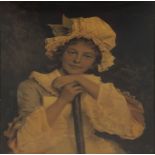 A crystoleum of a young girl with cloth hat and staff, 22 x 16.5cm, in gilt frame.