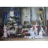 SALAMAN GEE (20/21st century); oil on panel, Edwardian interior scene, signed lower right,