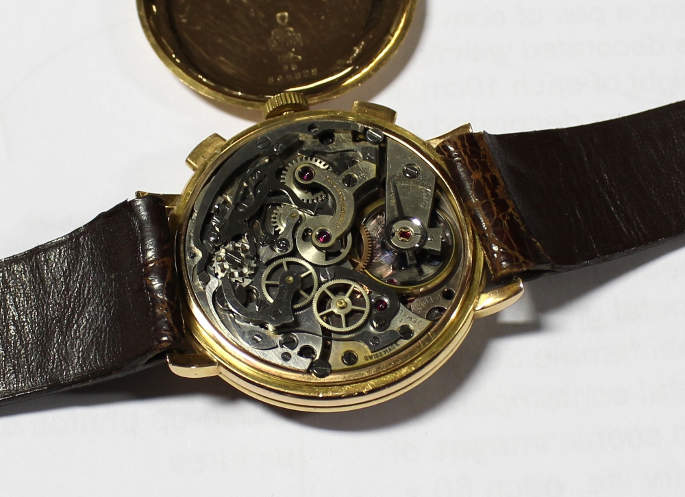 Tavannes; a vintage gentlemen's 18ct gold manual-wind chronograph wristwatch with down-turned lugs, - Image 2 of 3