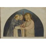 A RICHARDSON (after Fra Angelico); watercolour, 'Christ as a Pilgrim Received by Two Dominicans',