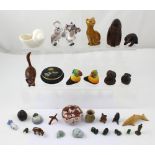 A mixed lot to include assorted animal figures and pin dishes, some in wood, some in ceramic,