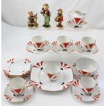 A Czechoslovakian six setting tea service, and three Hummel figures.