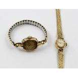 Enicar; a ladies' 9ct gold octagonal shape wristwatch, silvered dial set with baton numerals,