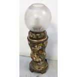 A Victorian brass and stoneware oil lamp, by Hinks & Sons, with floral decoration,