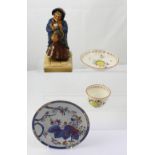 A c1790 Newhall cup and saucer, seaweed and shell pattern, a 19th century Spode plate,