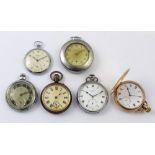 Six assorted fob watches to include a gold plated Dennison cased hunter pocket watch,