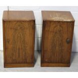 A pair of 1930s walnut bedside cabinets, width of each 37cm (2).