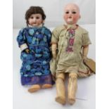 An Armand Marseille 390 size 8 doll and a Heubach and Koppelsdorf 250 ceramic bisque head doll,