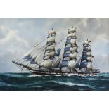 GEORGE WISEMAN; watercolour, sailing ship in full sail on choppy seas, signed lower right,