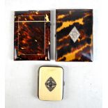 A late Victorian tortoiseshell card case of rectangular form,