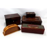 A Victorian rosewood work box with secret drawer to the front, width 23.