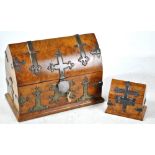 A Victorian Gothic style walnut copper mounted lancet shaped box by Agnew & Son of Manchester,