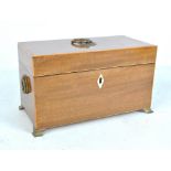 A Regency and later mahogany and line inlaid tea caddy with loop handles,