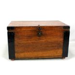 A wooden metal bound box with hinged lid and campaign style handles, width approx 51cm.