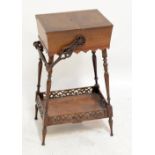 A late Victorian walnut sewing box with top carrying handle.