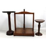 A walnut press (lacking handle), and two small turned stands (3).