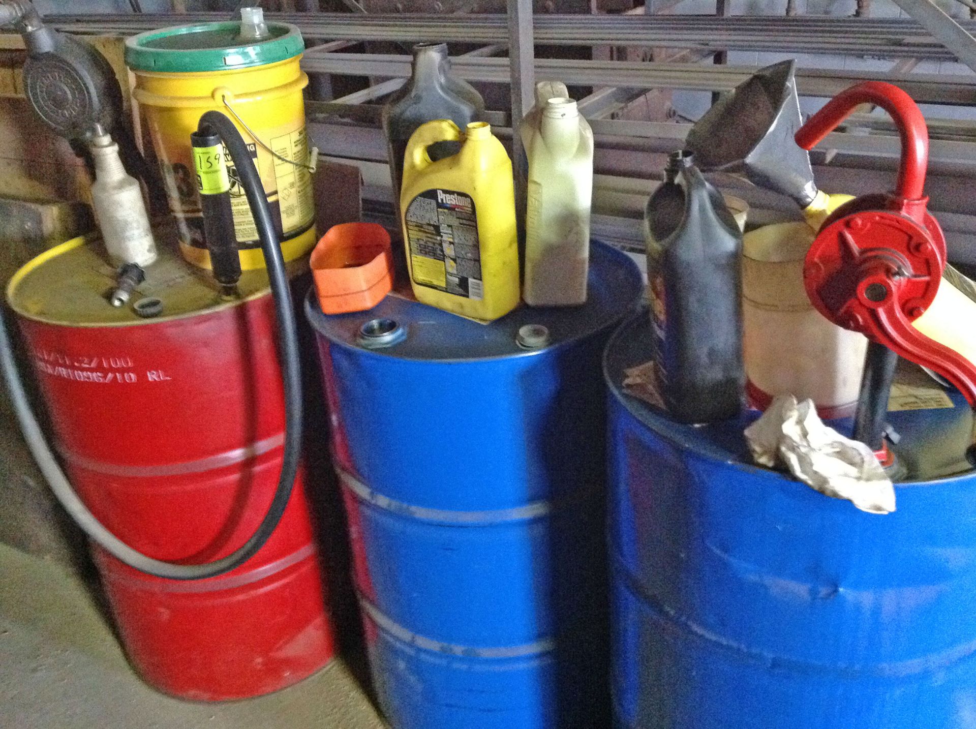 (3) Barrels with Pumps and Contents