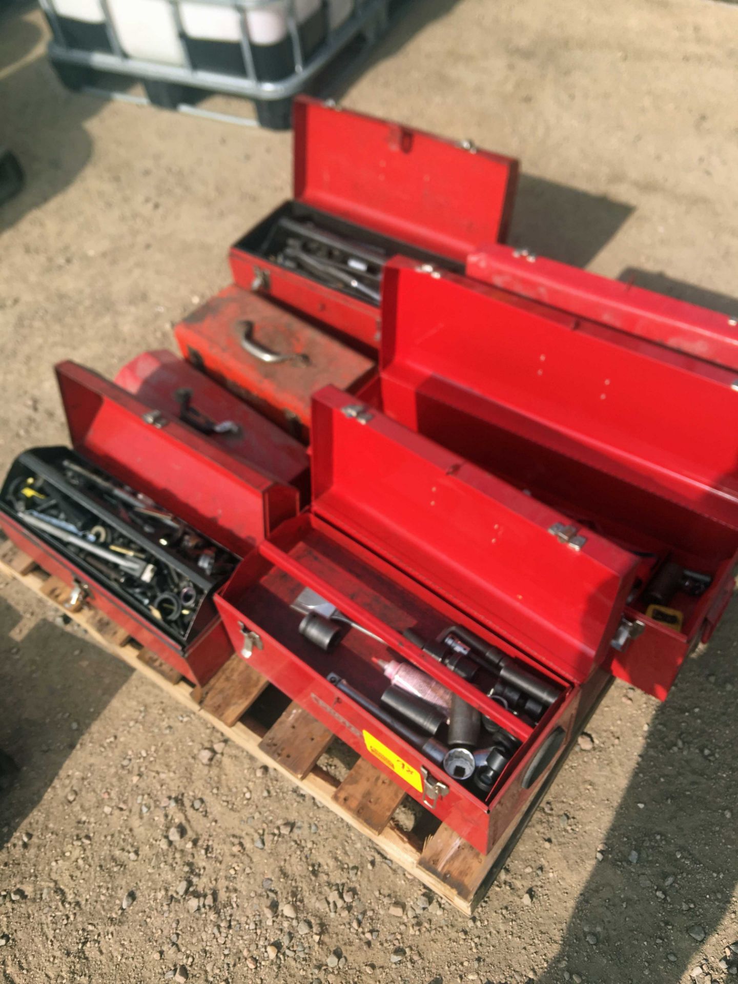 Pallet of Tool Boxes with Tools