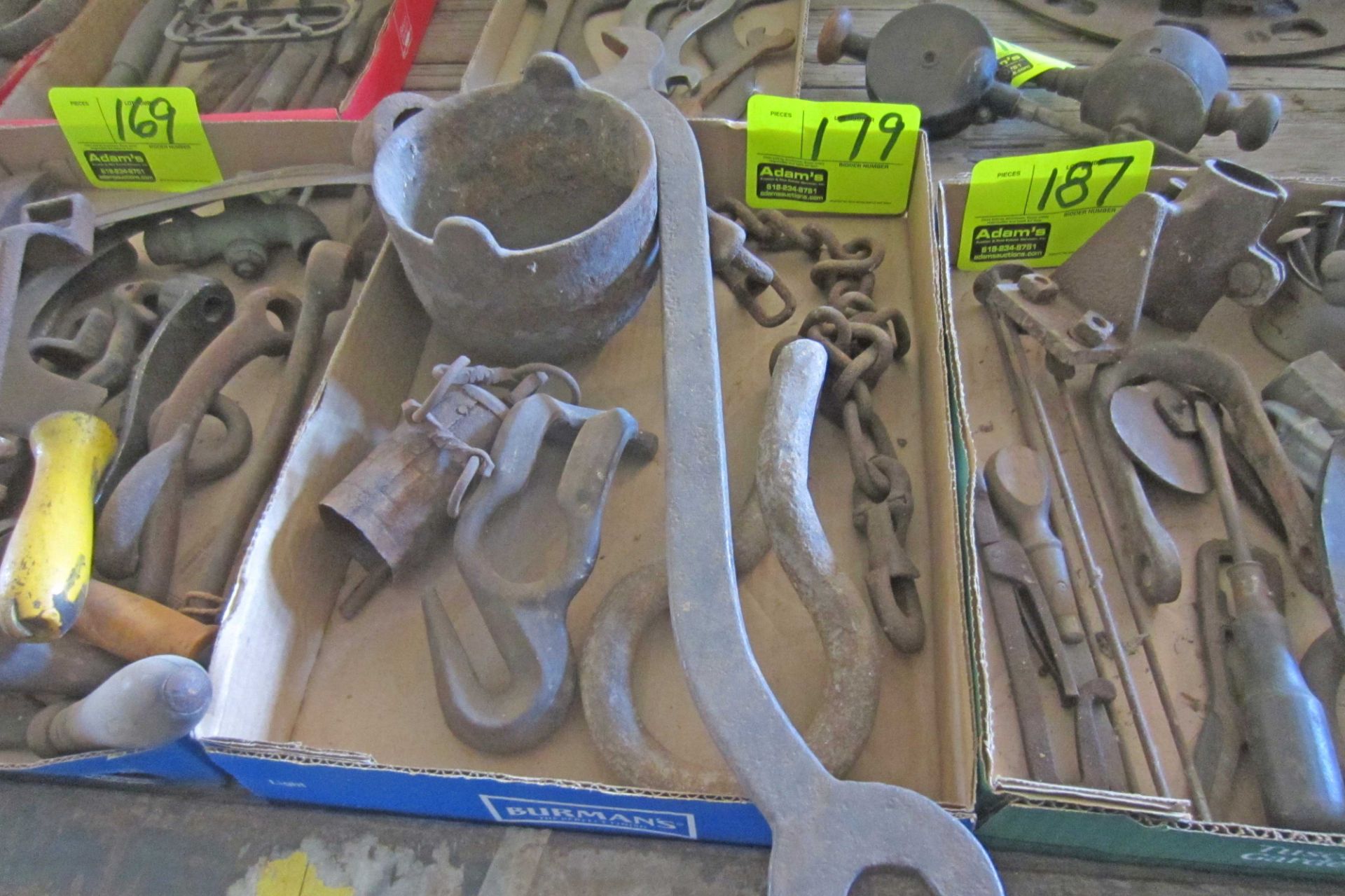 Wrench, Clevises, Cast Iron Pot, Bell, etc