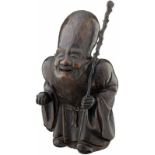 Grosse Figur des FukurokujuJapan Meiji (1868-1912). Dunkles Holz. Darstellung des Glücksgottes im