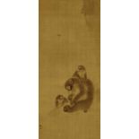 Kakemono mit AffenfamilieJapan 19. Jh. Nach Mori Sosen (1747-1821). Feine Farben und Tusche auf