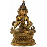 Schöne Figur des VajrasattvaTibet 18./19. Jh. Vergoldete Bronze mit winzigen Einlagen in Türkis