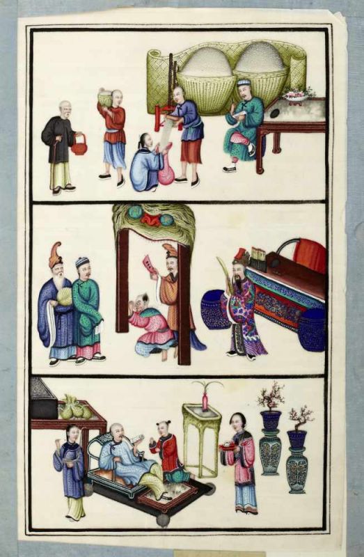 Album "Sien Woh Pao"China 19. Jh. Album mit je drei Gouache-Malereien auf zwölf Blättern aus - Image 5 of 12