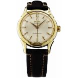 Armbanduhr "Omega"Um 1960. "Omega Constellation". Stahlgehäuse mit vergoldeten Bandanstössen und