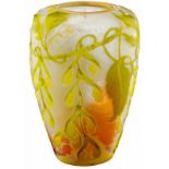 Vase "Gallé"Nancy Anfang 20. Jh. Emile Gallé. Farbloses Glas mit grünem und weissem Überfang und