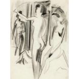 Rohner Hans1898 - 1972 Basel"Drei Frauenakte in Künstleratelier". Kohle auf Zeichenpapier. Unten