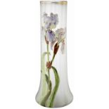 Vase "Legras"Um 1900. Farbloses, mattiertes Glas mit polychromer Email-Floralmalerei. Mündung