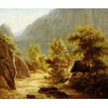 Alméras Alexandre-Maurice1784 - 1841 Genf"Walliser Berglandschaft". Oel auf Malkarton. Unten links