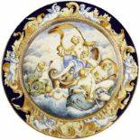 Prunkplatte "Nereiden"Italien um 1900. Keramik mit polychromer Malerei. Durchmesser 53.5 cm