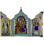 Miniatur-TriptychonRussland Anfang 20. Jh. Silber ornamental graviert und polychrom emailliert.