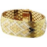 Gold-Teppich-ArmbandGelbgold/Weissgold/Rotgold 750. 19.5 cm x 2.6 cm. Leichte Tragspuren. 78.8 g.