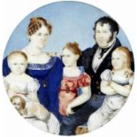Familie Wölffel - Hofkonditor StuttgartStuttgart um 1830. Gouache. Ehepaar, drei Kinder und