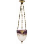 Deckenlampe "Degué"Frankreich um 1920. Cristallerie David Gueron. Farbloses, mattiertes Glas mit