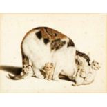 Mind Gottfried1768 - 1814 Bern"Katzenmutter mit drei Jungkätzchen". Aquarell und Bleistift auf
