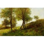 Castan Gustave Eugène1823 Genf - 1892 Crozant"Baumgruppe in hügeliger Landschaft". Oel auf Papier