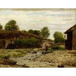 Corot Jean-Baptiste-Camille1796 - 1875 Paris"Italienischer Gutshof". Oel auf Malkarton.