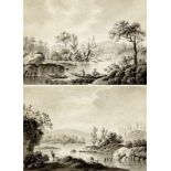 Burckhardt-Wildt Daniel1752 - 1819 Basel"Paar Landschaften". Lavierte Tuschferzeichnungen auf