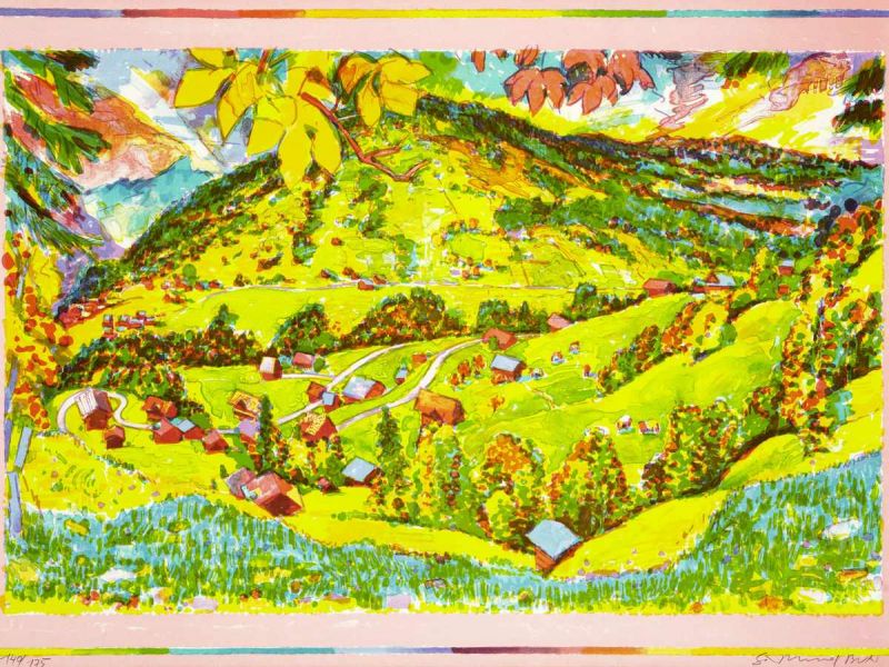 Buri Samuel1935 Täuffelen"Weite Landschaft". Farblithografie auf Büttenpapier. 140/175. Unten rechts