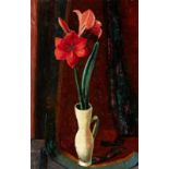 Müller Heinrich1885 - 1960 Basel"Amaryllis vor drapiertem Schal". Oel auf Leinwand. Oben rechts