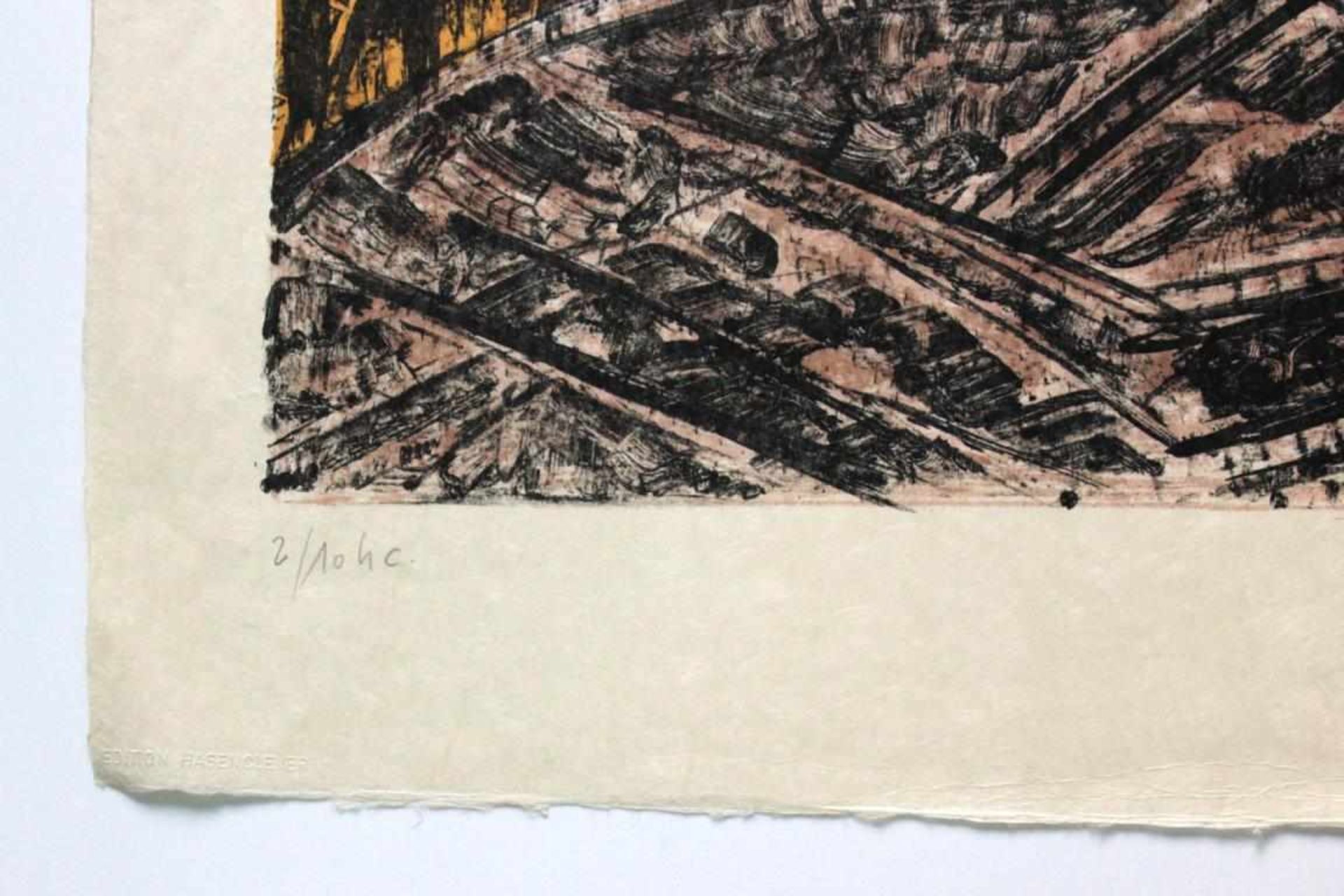 Verlon André (1917-1994) Ohne Titel (orange) Lithographie auf Blütenpapier handsigniert, - Bild 3 aus 3