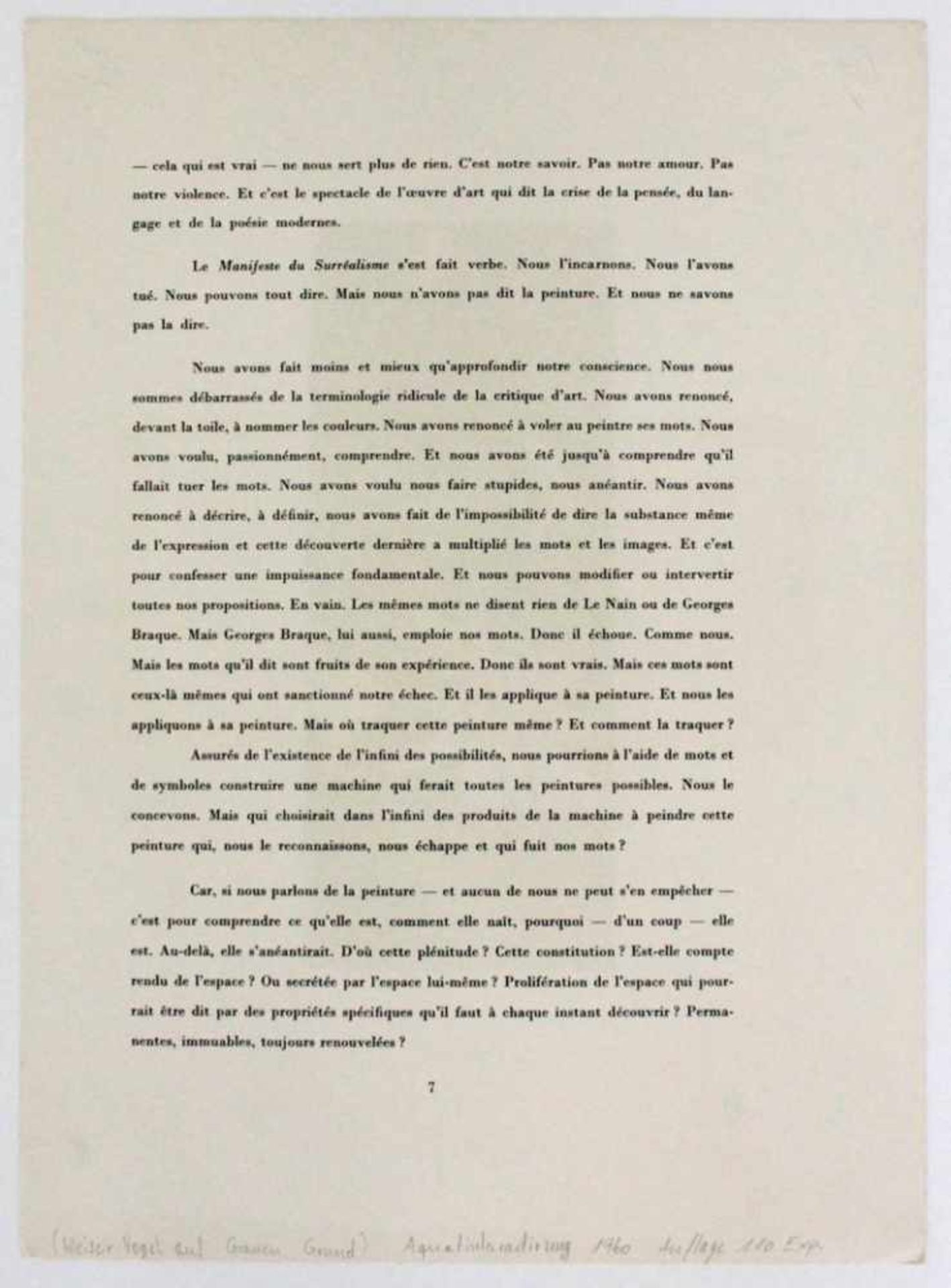 Braque George (1882-1963) Weißer Vogel auf grauen Grund Lithographie Druck auf "Manifest der - Image 2 of 2