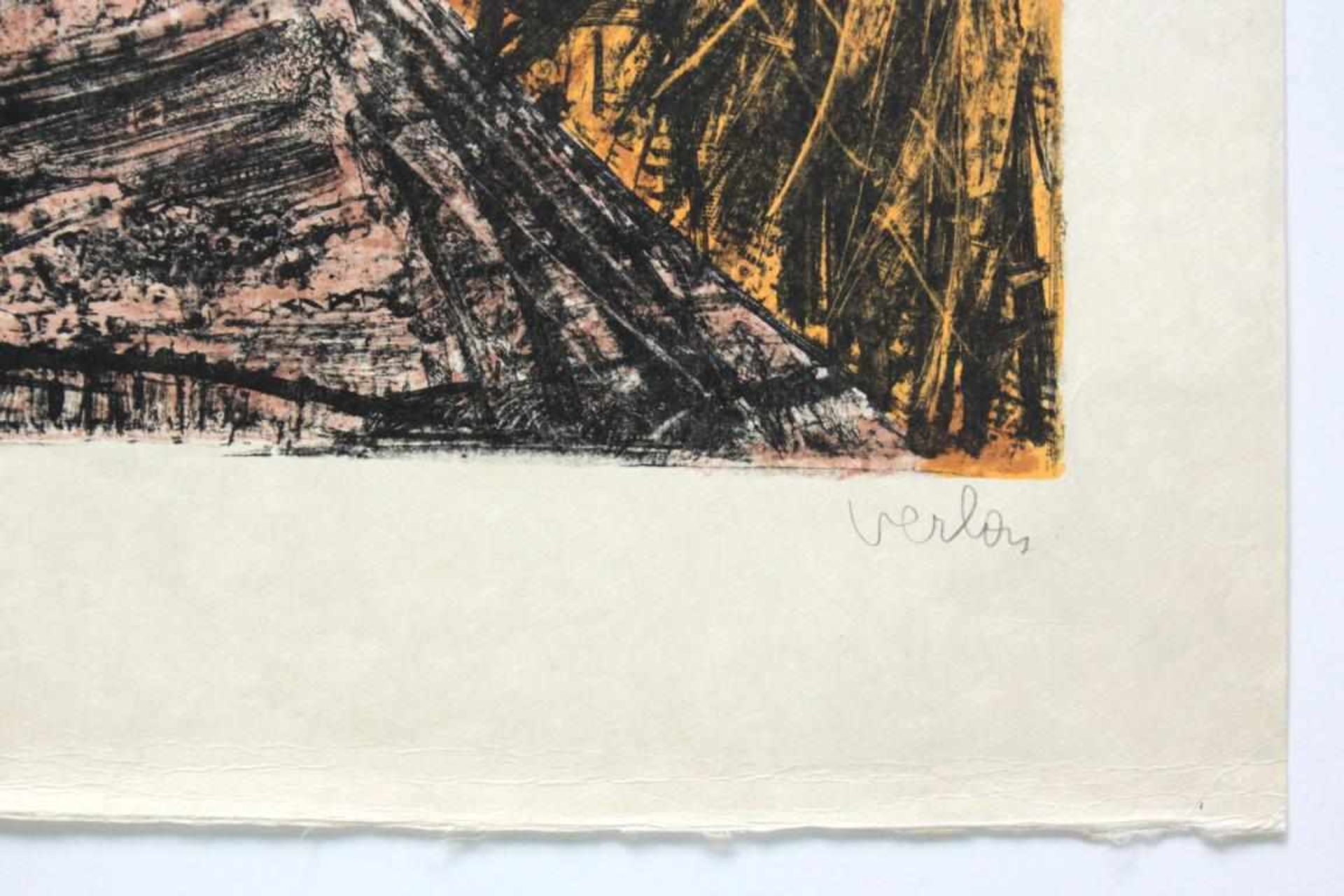 Verlon André (1917-1994) Ohne Titel (orange) Lithographie auf Blütenpapier handsigniert, - Bild 2 aus 3