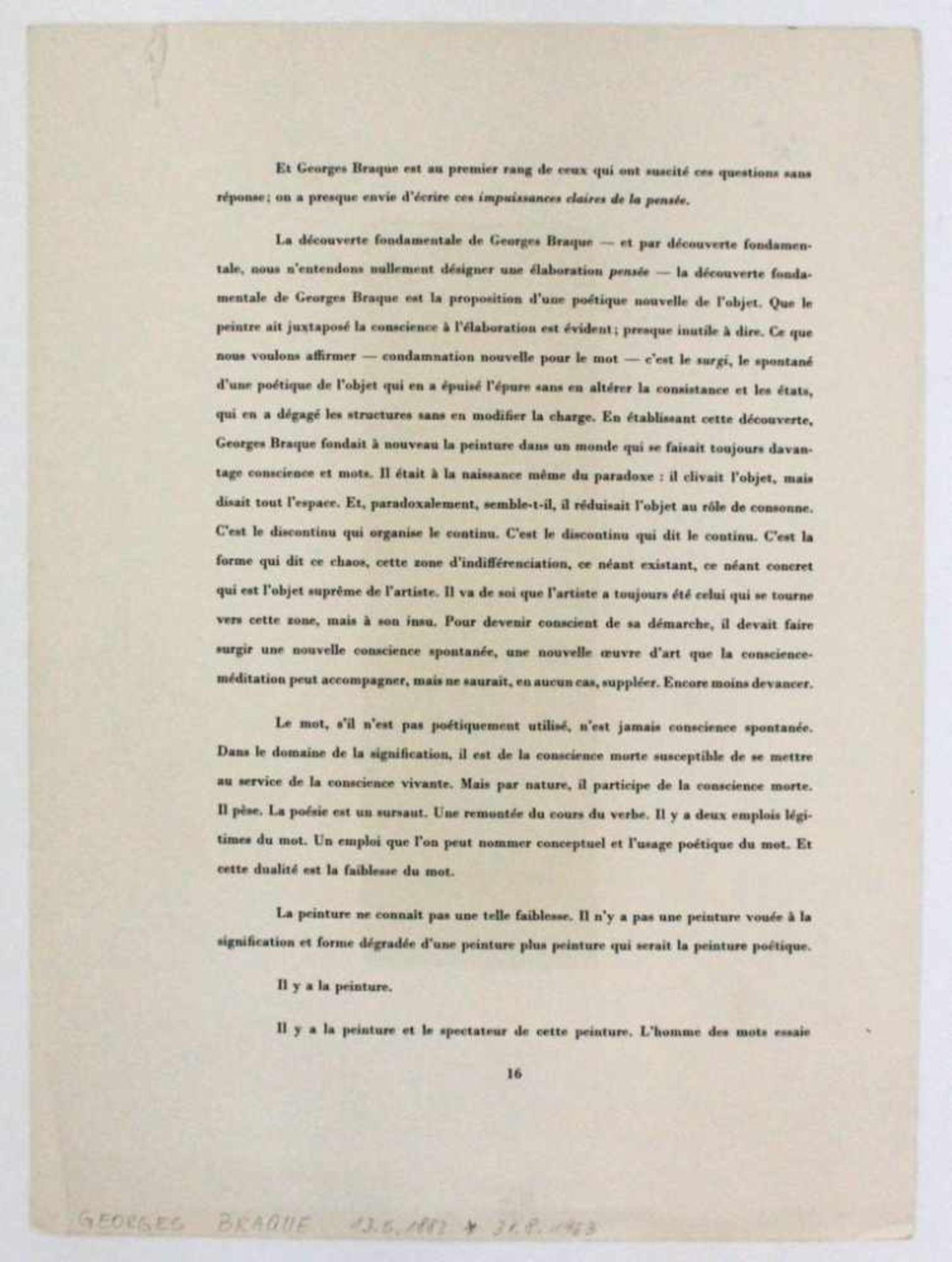 Braque George (1882-1963) Ohne Titel (Papierboote) Lithographie Druck auf "Manifest der - Image 2 of 2